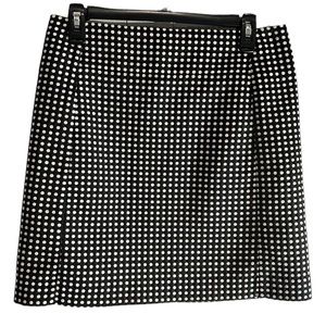 ANN TAYLOR LOFT SKIRT WOMENS SIZE 6P BLACK WHITE COLOR POLKA DOT PENCIL REAR ZIP